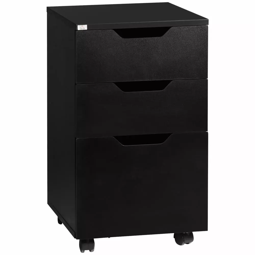 Homiyad Black 3-Drawer Mobile File Cabinet Rolling Printer Stand