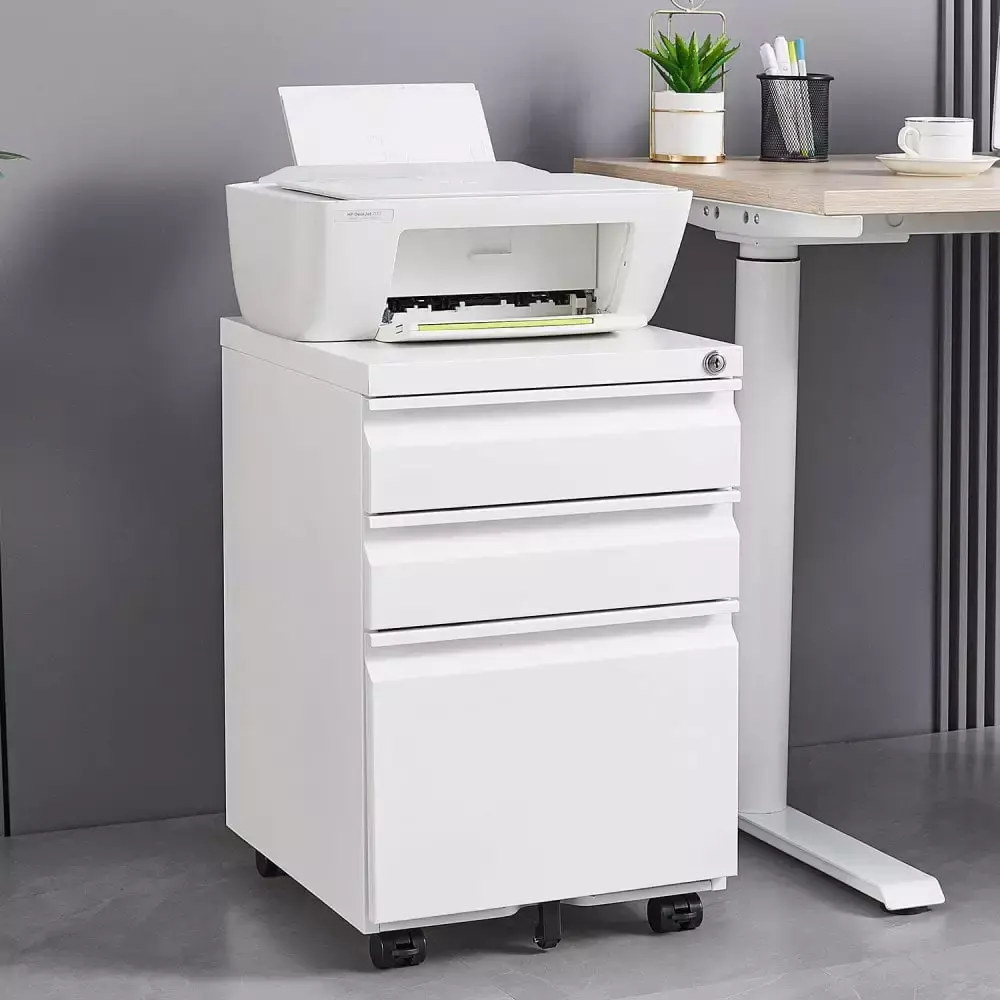 Tcbosik Mobile File Cabinet 3 Drawers Lockable Legal Letter Size Preassembled White