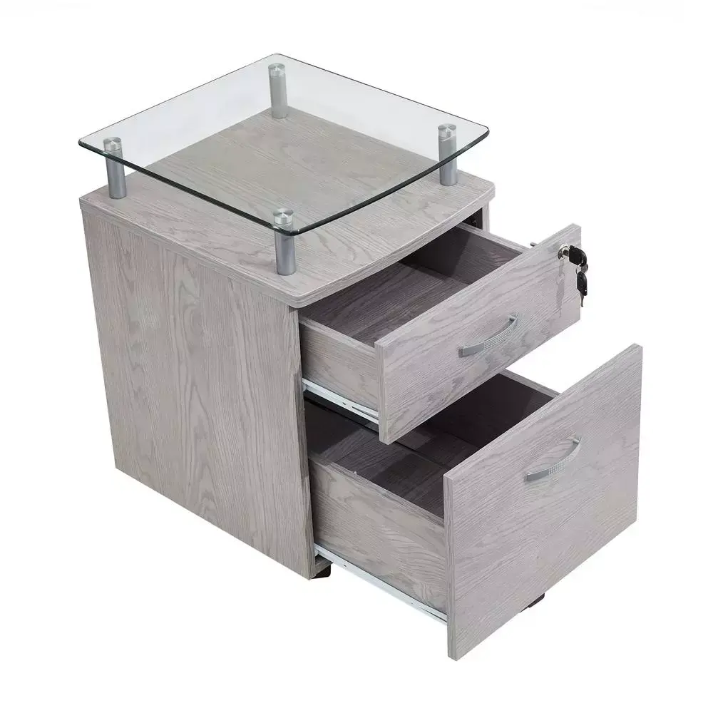 Belen Kox Techni Mobili Rolling File Cabinet Glass Top Grey