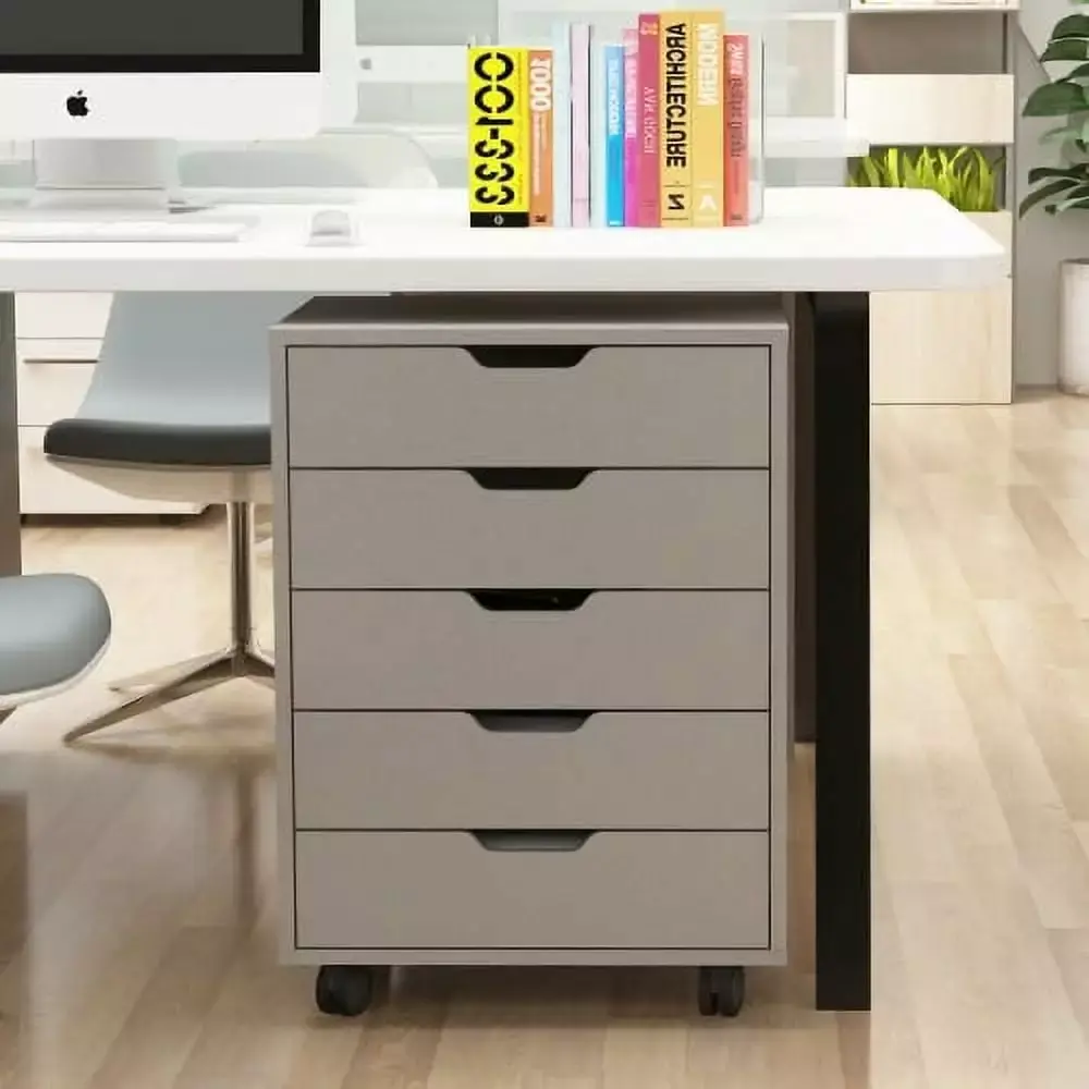 5 Drawer Rolling Filing Cabinet Printer Rack Office Locker White Gray HAFUTUIS