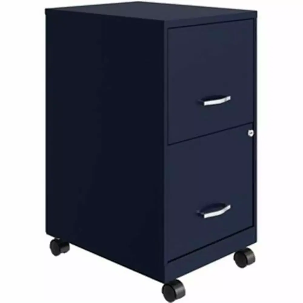 Lorell SOHO 2-Drawer Mobile File Cabinet Navy Chrome LLR00061NY