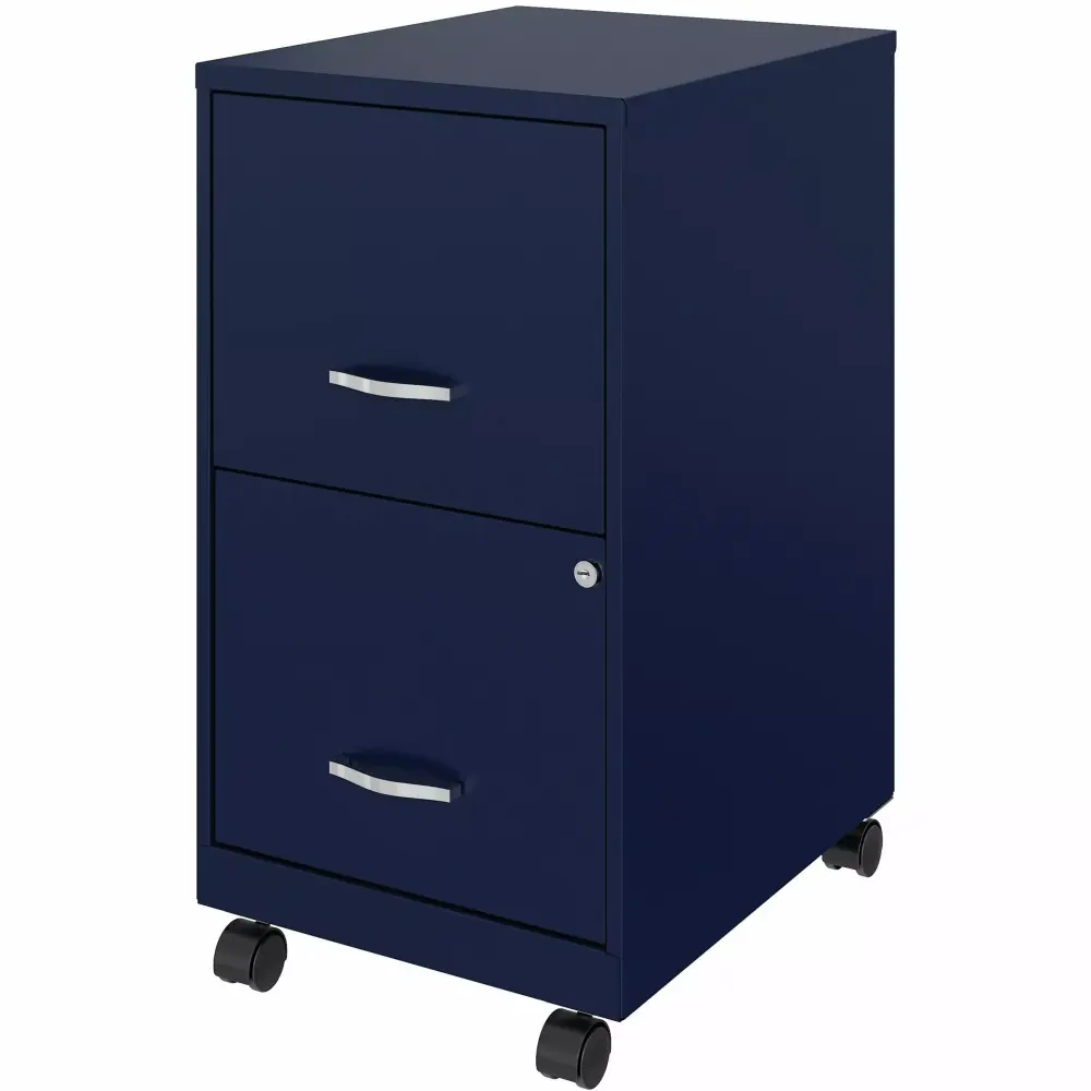 Lorell SOHO 2-Drawer Mobile File Cabinet Navy Chrome LLR00061NY