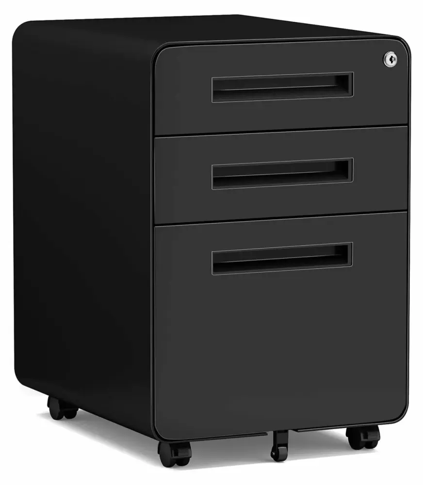 TiaGOC 3 Drawer Mobile Filing Cabinet Wheels and Lock Home Office Black