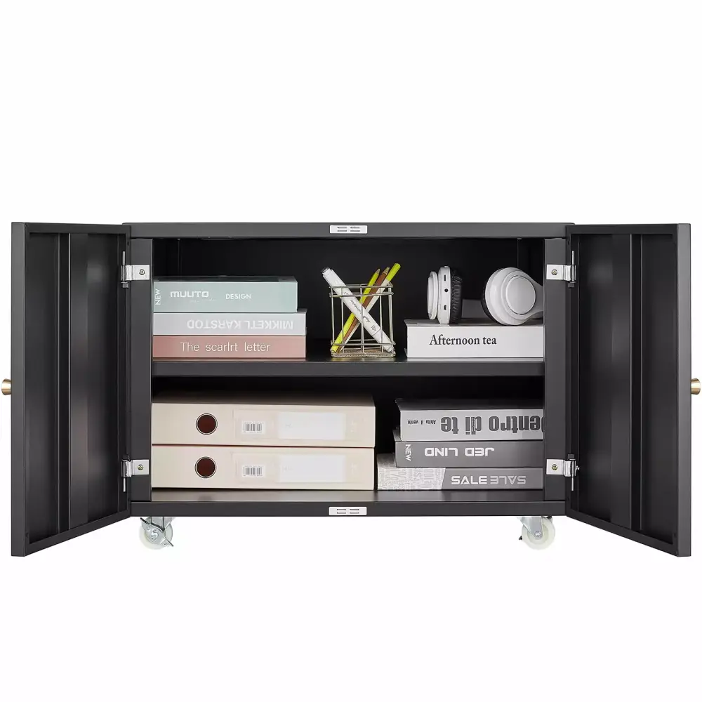Metal Printer Stand Storage Cabinet Mobile Printer Tables Door Adjustable Shelf Home Office Black axezoom