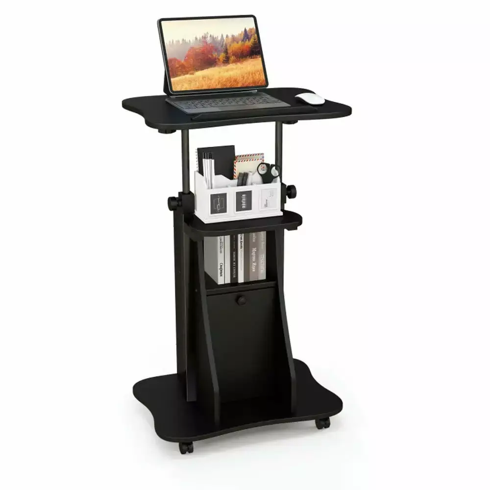 Spaco Adjustable Mobile Standing Desk Cart Tilt Desktop and Cabinet Black Home and Office