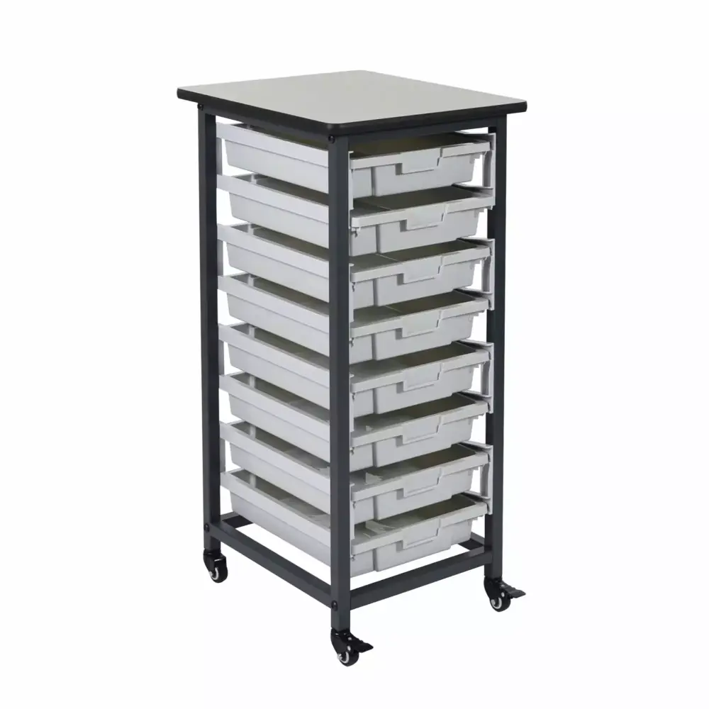 Ergode Single Row Mobile Bin Storage Unit Eight 3 Polypropylene Bins Office Organization