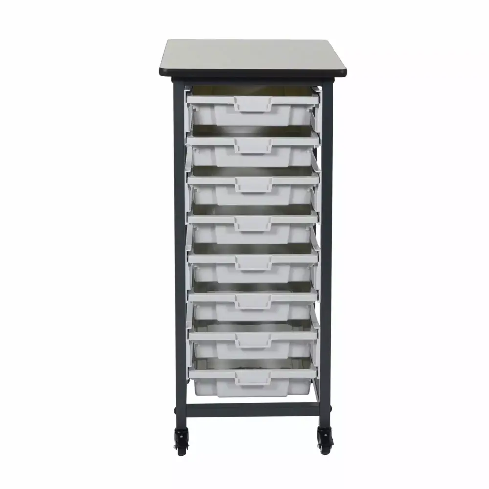 Ergode Single Row Mobile Bin Storage Unit Eight 3 Polypropylene Bins Office Organization