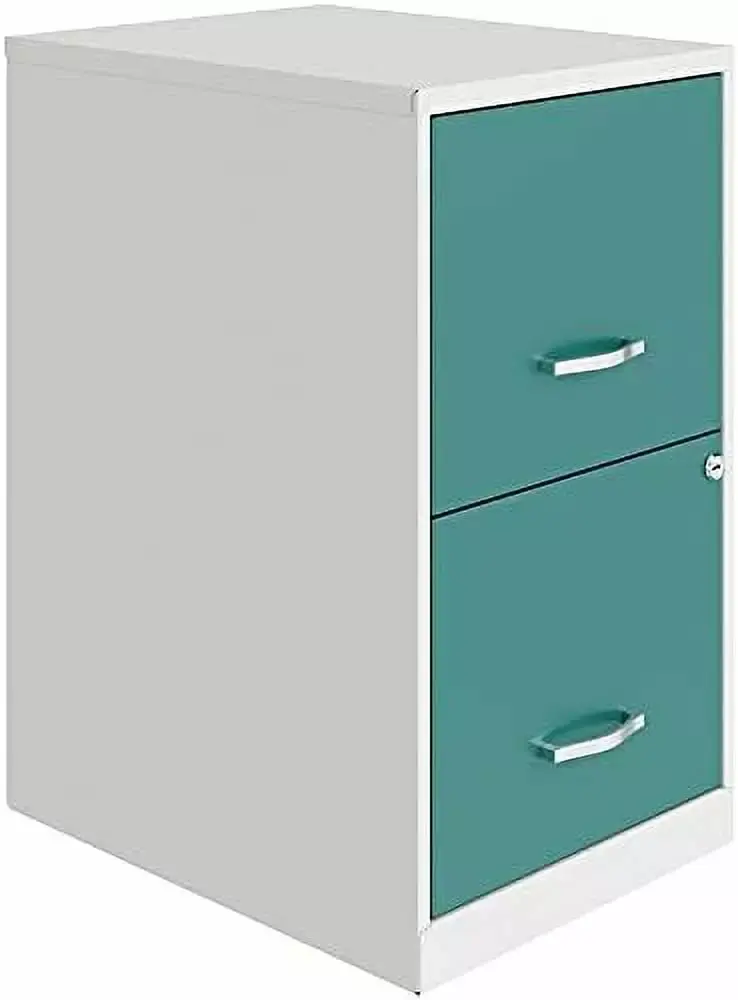 Pemberly Row 18 2-Drawer Modern Metal File Cabinet White and Teal