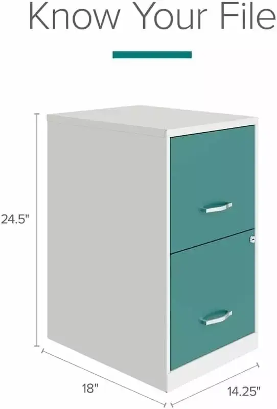Pemberly Row 18 2-Drawer Modern Metal File Cabinet White and Teal