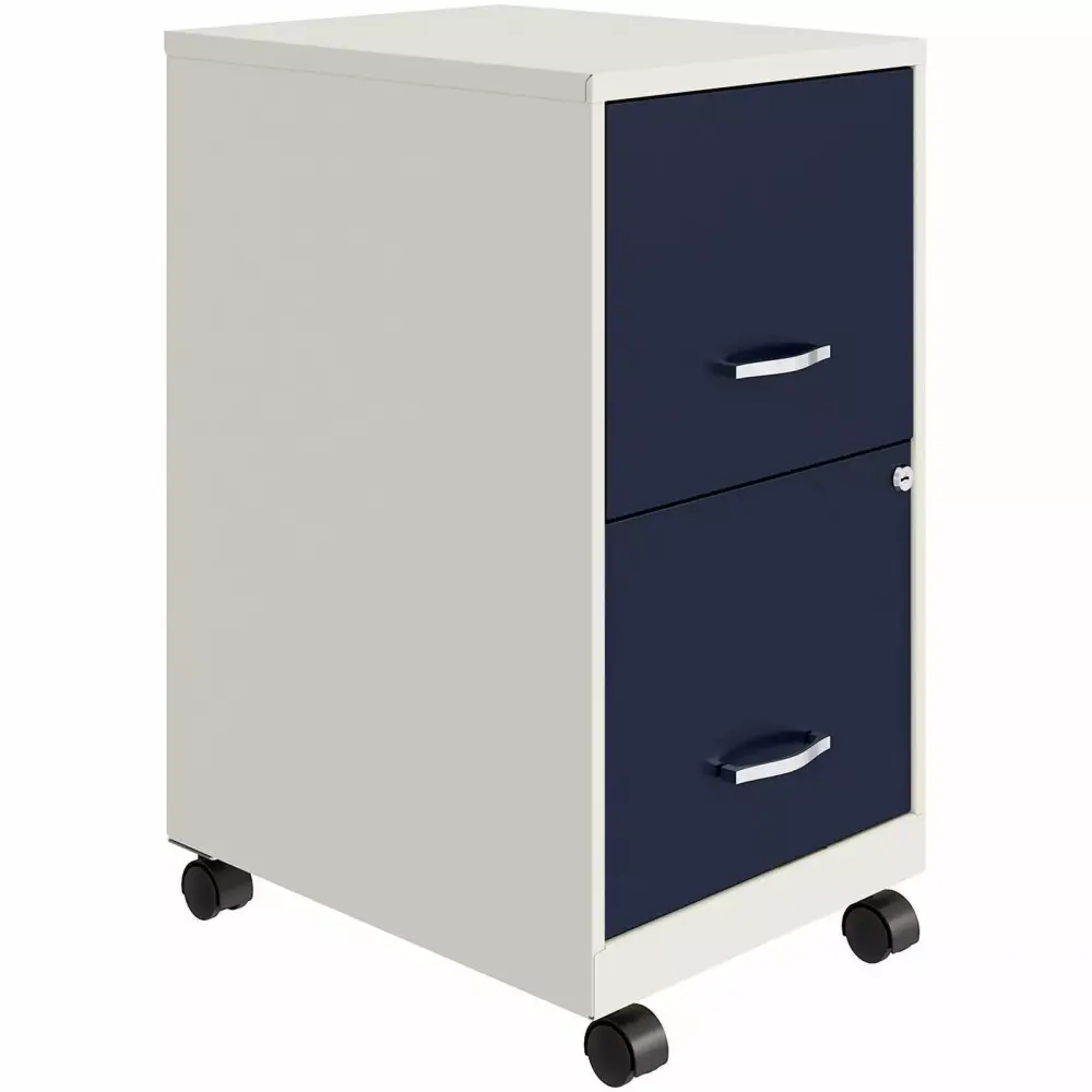 UrbanPro 18 2-Drawer Modern Metal Mobile Vertical File Cabinet White/Navy