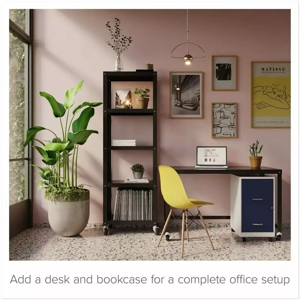 UrbanPro 18 2-Drawer Modern Metal Mobile Vertical File Cabinet White/Navy