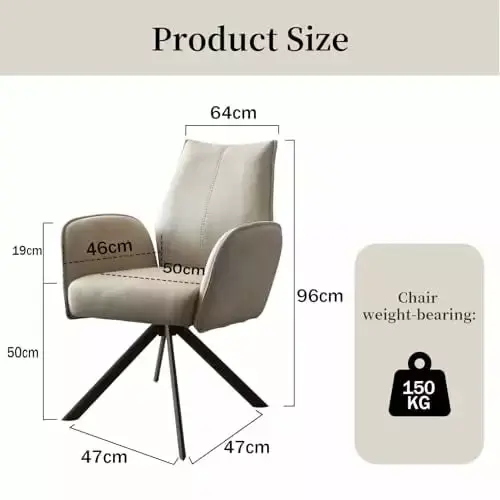 Modern Ergonomic Office Chair Desk Chair No Wheels Upholstered Swivel Chair Metal Legs TeviRoom