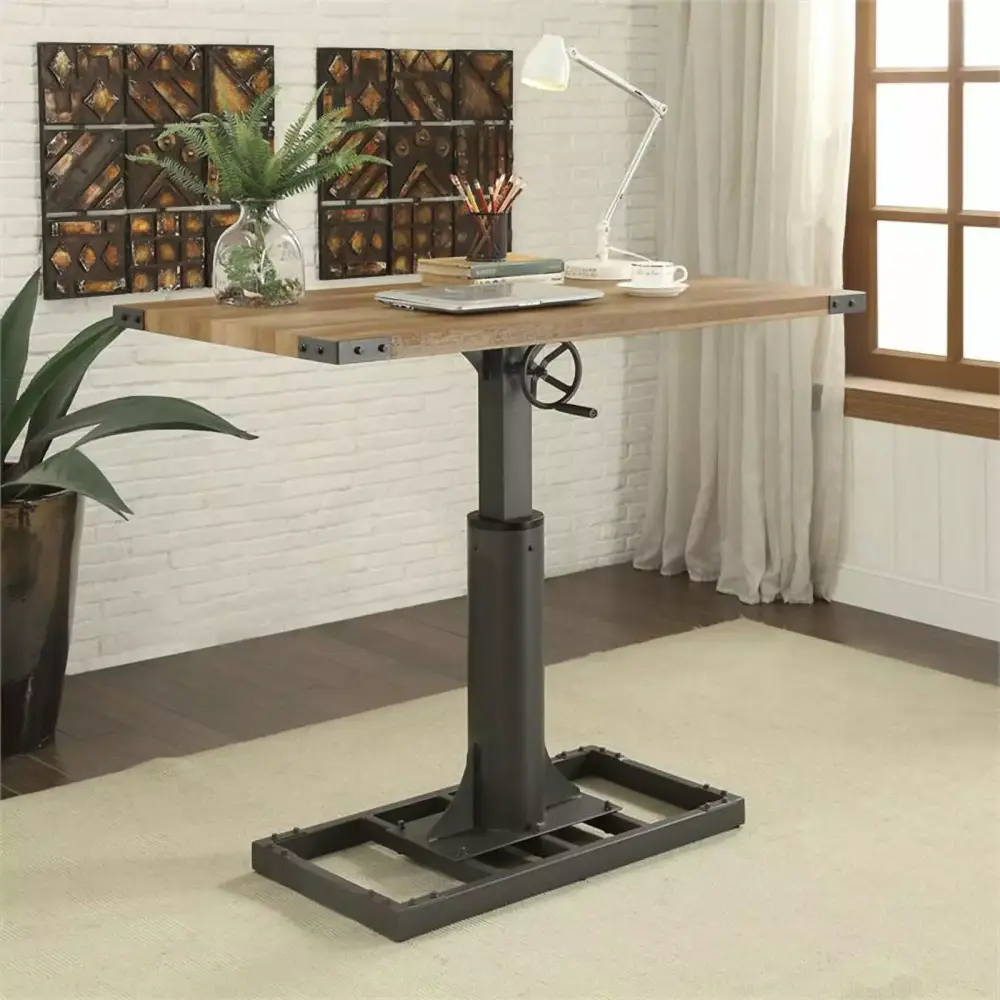 Bowery Hill Modern Metal Adjustable Standing Desk USB Sand Black