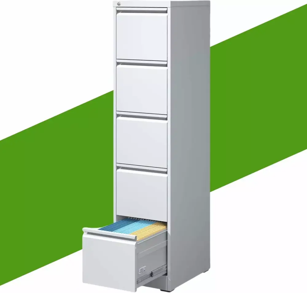 White 5 Drawer Vertical File Cabinet Lock Heavy Duty Metal Office Storage DEYUDE