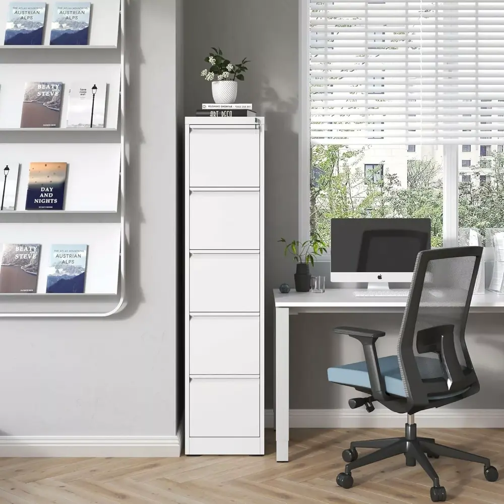 White 5 Drawer Vertical File Cabinet Lock Heavy Duty Metal Office Storage DEYUDE