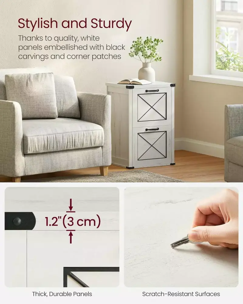 VASAGLE File Cabinet 2 Drawer Printer Stand Fits A4 Letter Size Rustic White