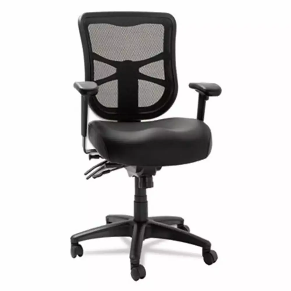 Elusion Series Black Leather Mesh Mid-Back Multifunction Office Chair Fine-Line