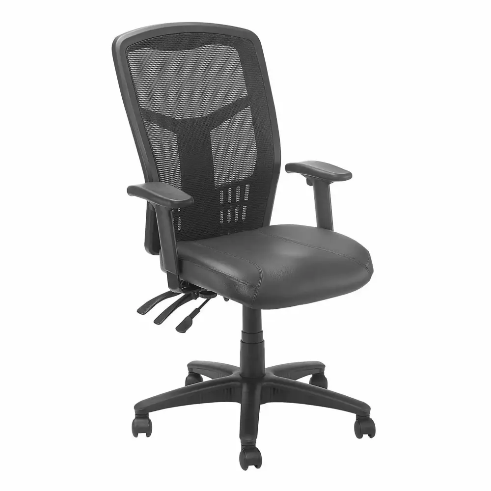 Multifunction Chair Top Grain Leather Seat and Mesh Back Office Chair Global Industrial