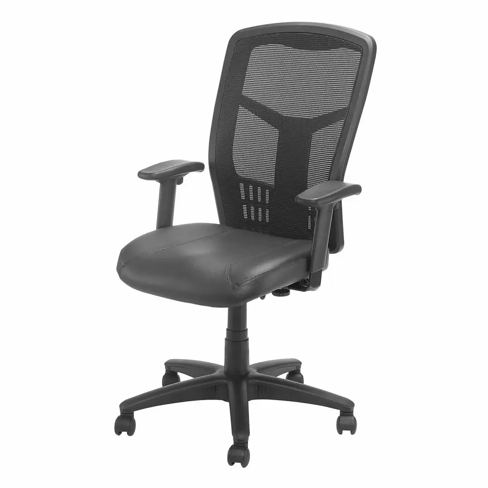 Multifunction Chair Top Grain Leather Seat and Mesh Back Office Chair Global Industrial
