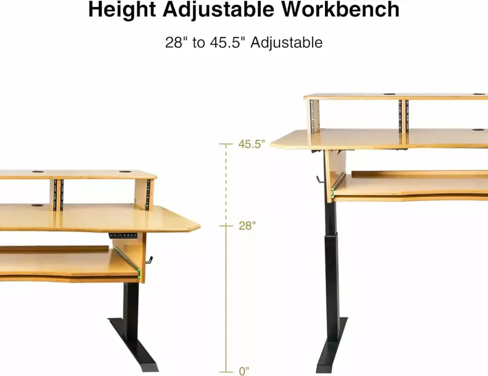 Sound Town DIY Music Studio Desk Workstation Furniture Electric Height Adjustable Golden Oak