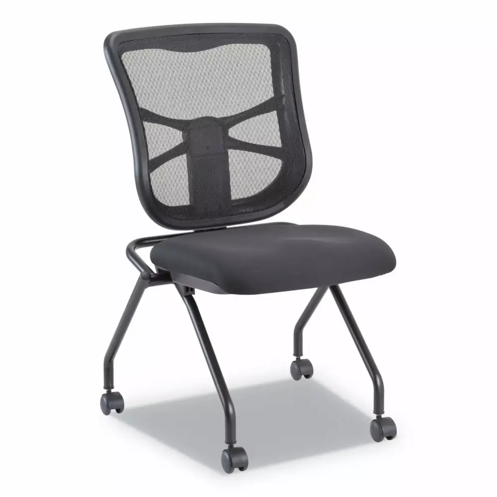 Alera Elusion Mesh Nesting Chairs Black 2/Carton 275 lb Capacity Stackable Office Chairs