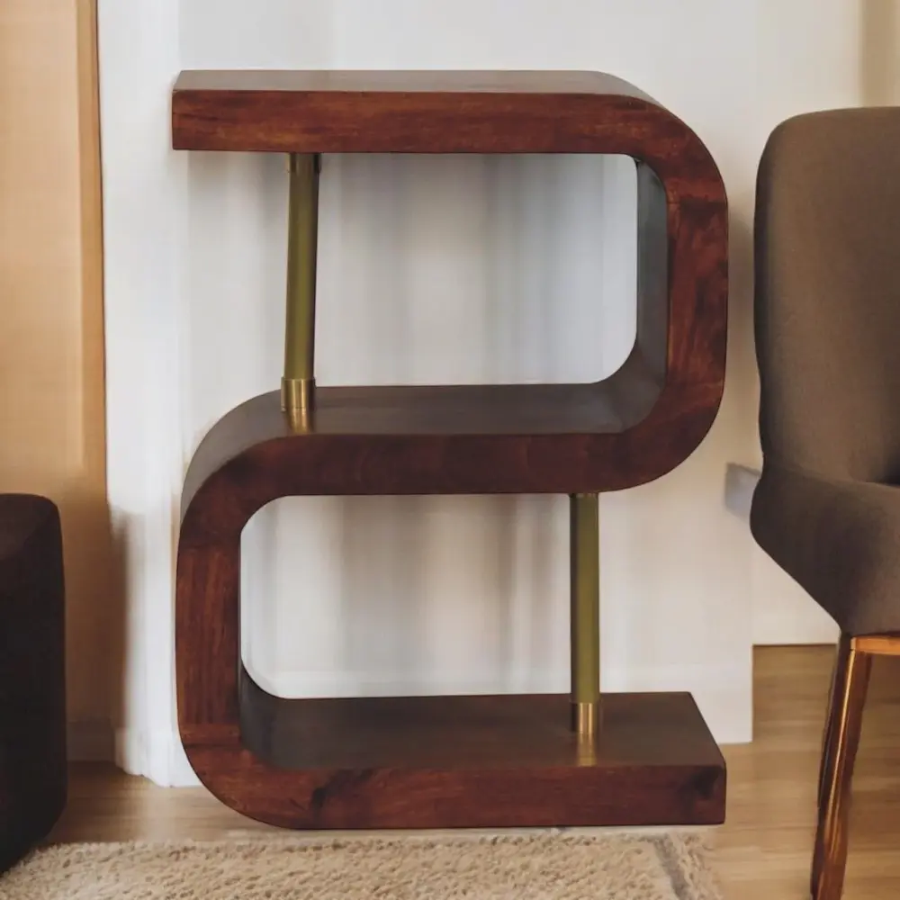 S Curve Brass Bedside Table - Onyx Brown