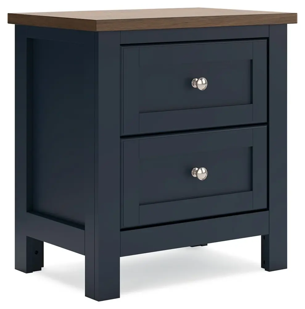 Landocken - Two Drawer Night Stand - Chocolate / Blue