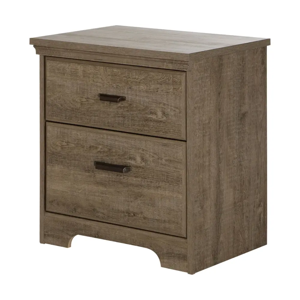 Solid Wood Nightstand 2-Drawer Nightstand - Versa Weathered Oak