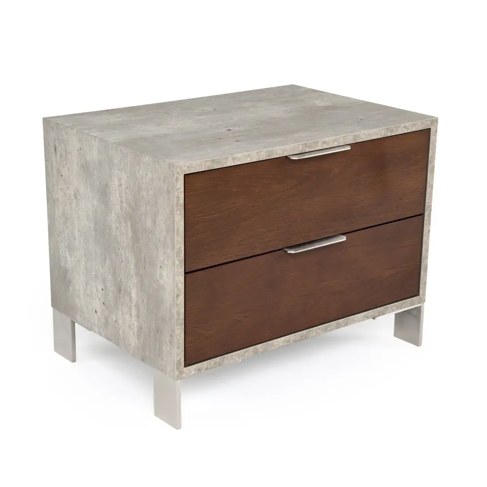 Solid Wood Nova Domus Conner Modern Charcoal Walnut & Faux Concrete Nightstand