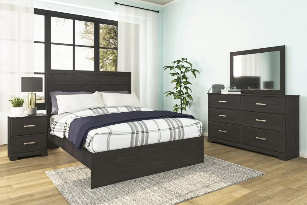 Upholstered Platform Belachime - Two Drawer Night Stand - Charcoal