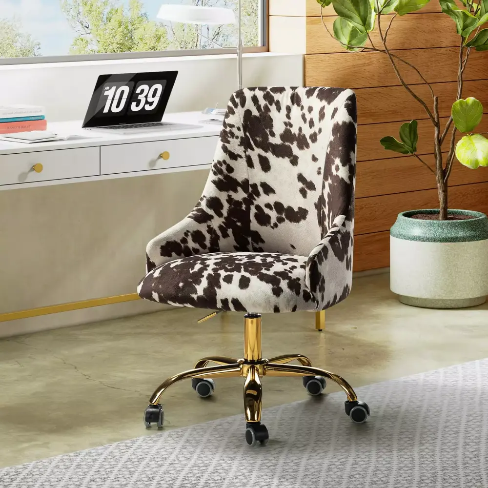 Swivel Office Chair Tina's Home Cow Print Height Adjustable Metal Base Task Chair Adult Brown
