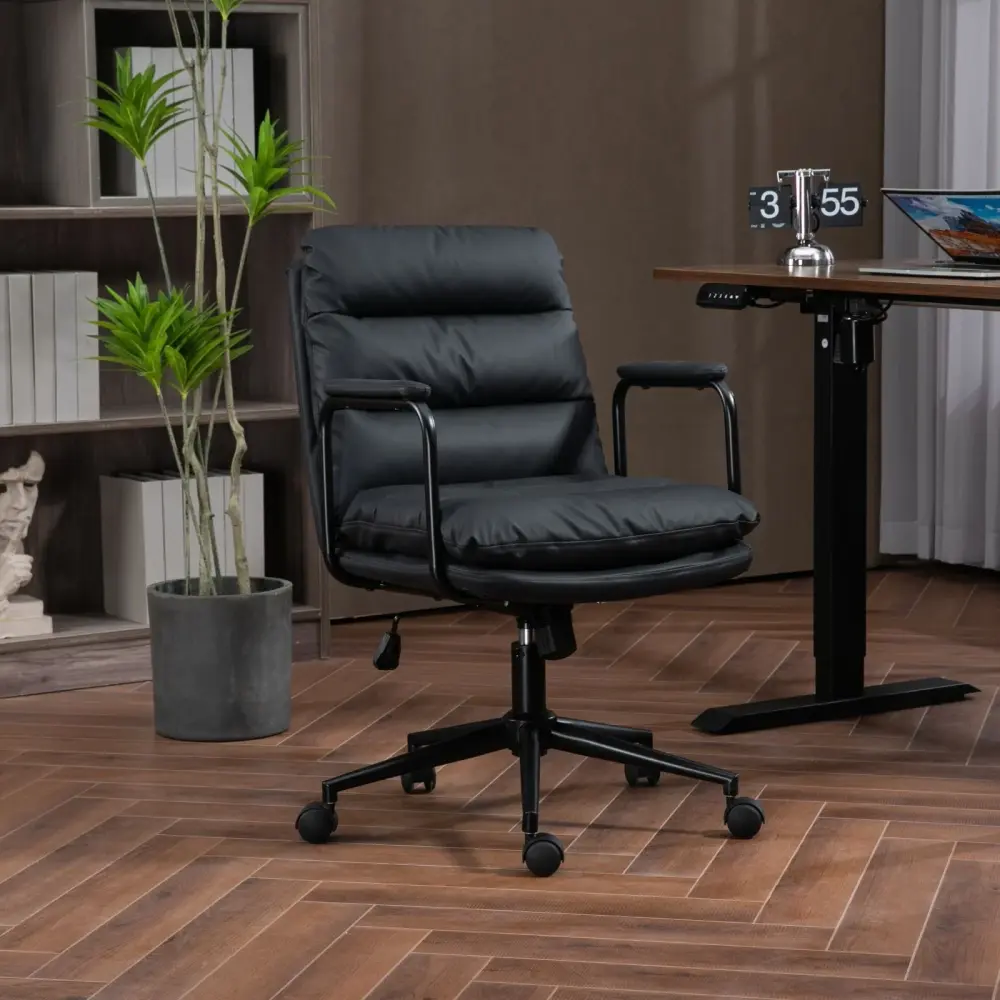 Office Chair, Mid Back Home Office Desk Task Chair Wheels And Arms Ergonomic Computer Rolling Revolve Chair Padded Armrest