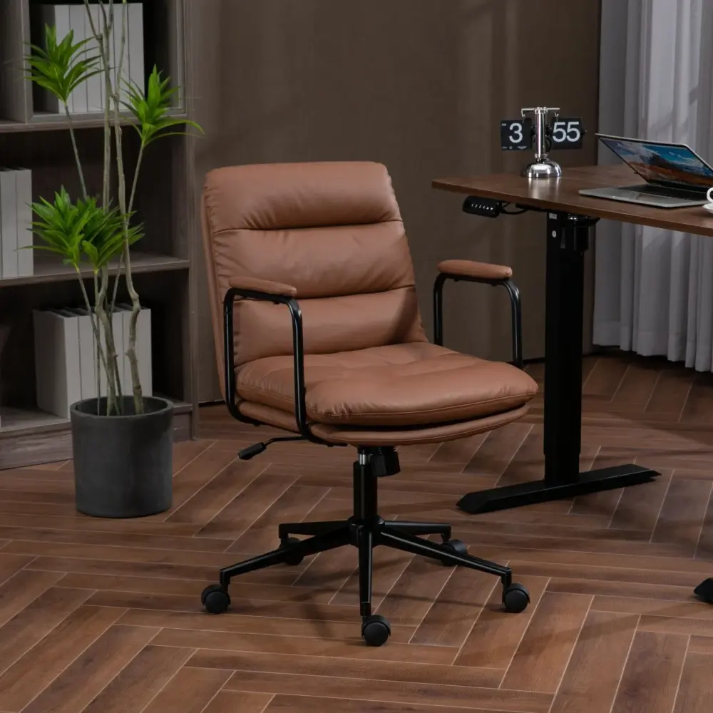 Office Chair, Mid Back Home Office Desk Task Chair Wheels And Arms Ergonomic Computer Rolling Revolve Chair Padded Armrest