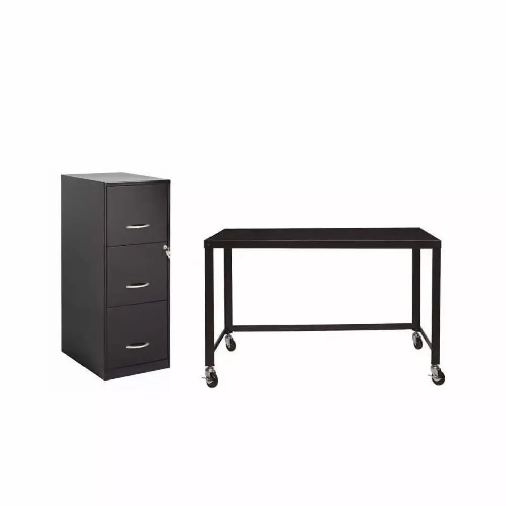 2 Piece Office Set Desk and Filing Cabinet Black Home Square