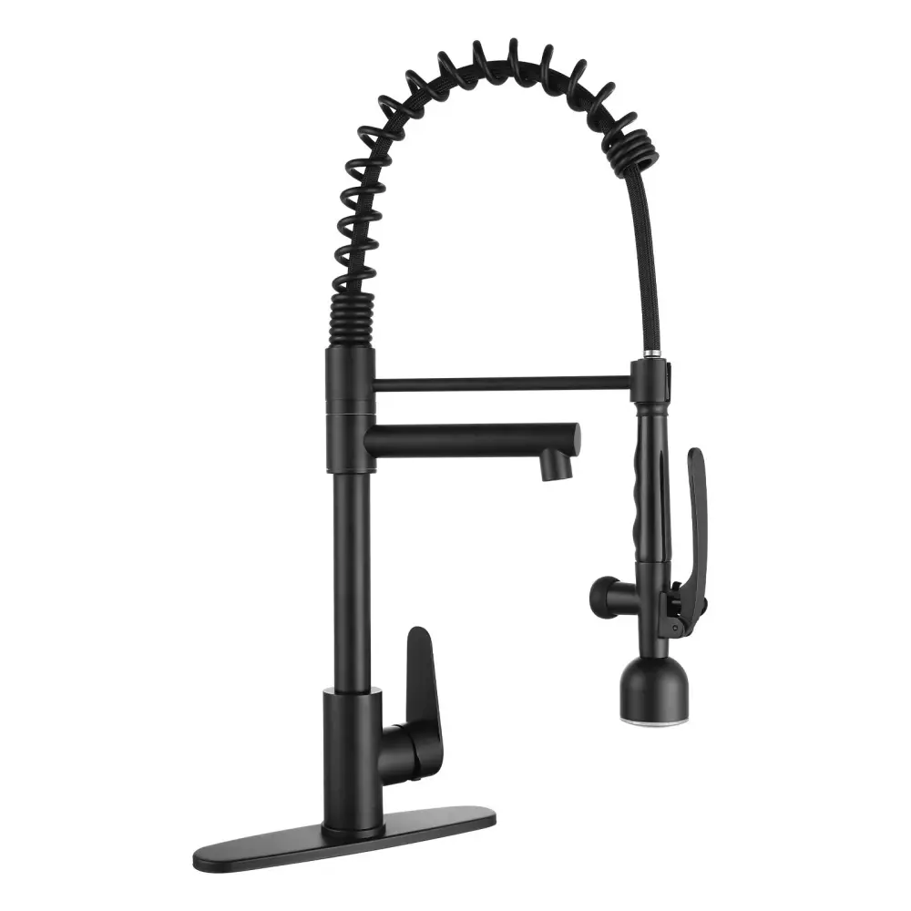 Kitchen Sink Faucet LED Pull Down Sprayer, Single Handle High Arc Faucet, Double Spouts, Deck Mount - Matte Black | Heat R...