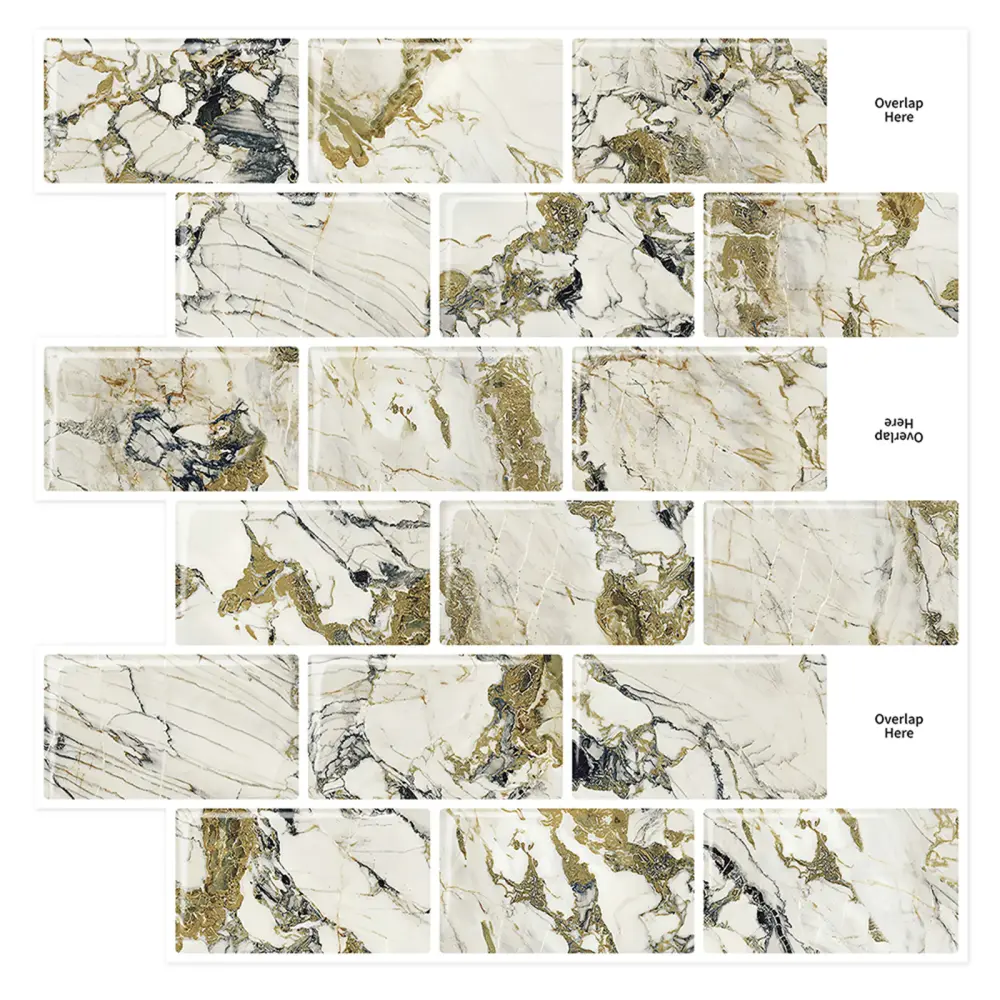 Subway Tile Peel and Stick Backsplash Kitchen Bathroom Accent Wall Sticker 12"x12" Self Adhesive Tile, Golden Marble