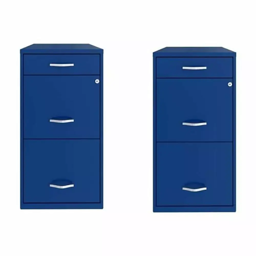 Home Square Set 2 3 Drawer Metal Organizer File Cabinet Blue Office Storage