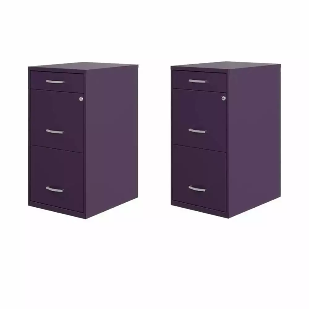 Home Square Set 2 18D 3 Drawer Organizer File Cabinets Midnight Purple