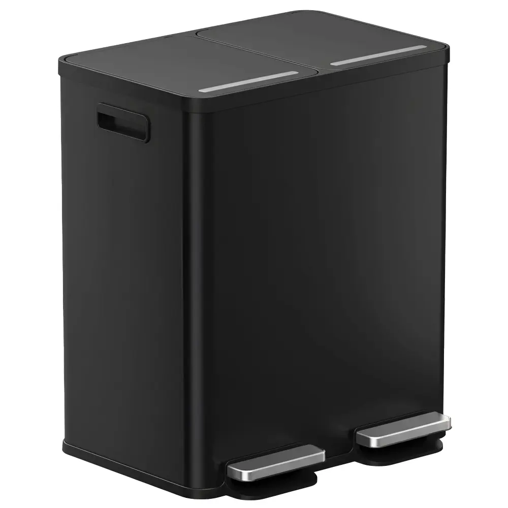 61 Liter / 16 Gallon SoftStep Satin Black Dual Compartment Trash and Recycle Bin Plastic Lids and AbsorbX Odor Filters
