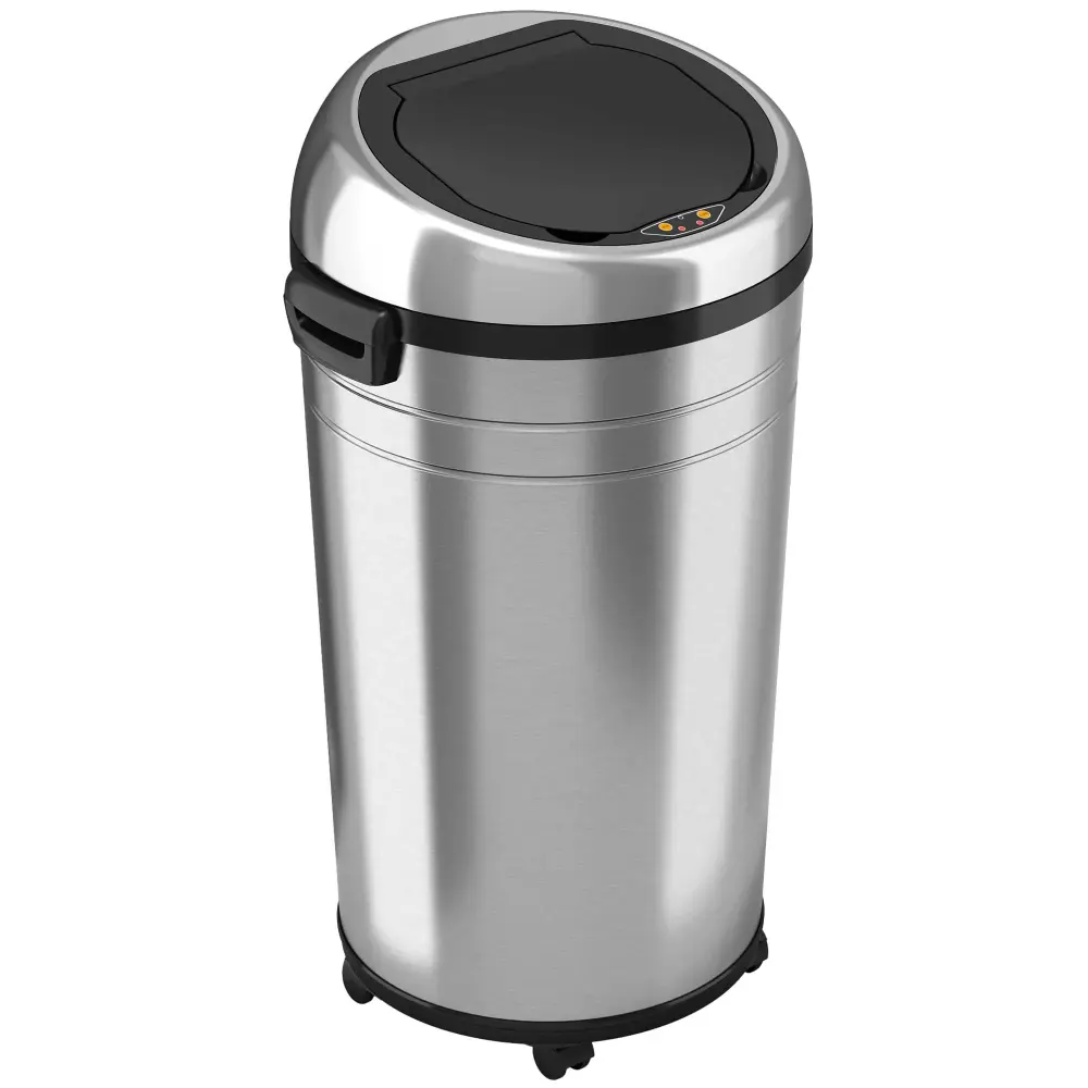 87 Liter / 23 Gallon Stain-proof Steel Round Sensor Kitchen Trash Can Wheels and AbsorbX Odor Filter Energy Star Certified