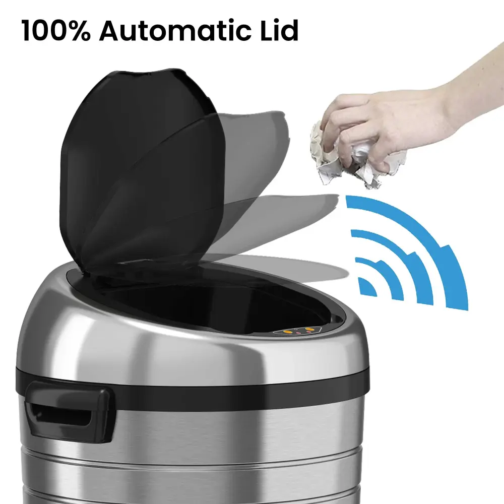 87 Liter / 23 Gallon Stain-proof Steel Round Sensor Kitchen Trash Can Wheels and AbsorbX Odor Filter Energy Star Certified