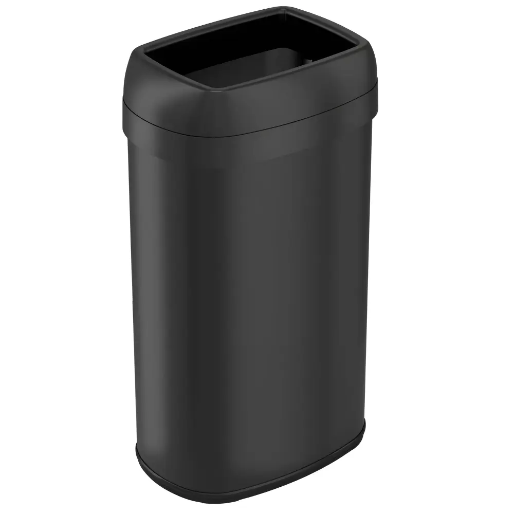 Stainless Steel 61 Liter / 16 Gallon Oval Open Top Flat Black Stainless Steel Kitchen Trash Can Dual AbsorbX Odor Filters