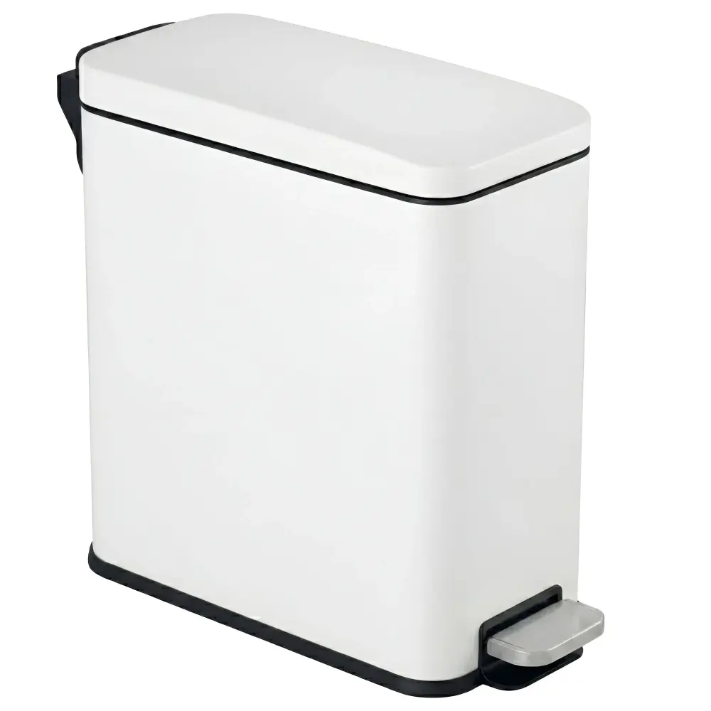 11.4 Liter / 3 Gallon SoftStep Chalk White Durable metal Steel Slim Step Pedal Bathroom Trash Can AbsorbX Odor Filter