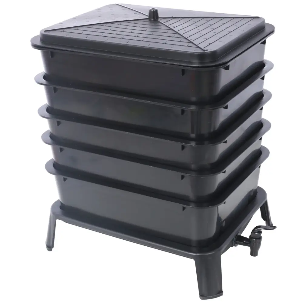 Eco Friendly 5 Layer Worm Compost Bin 50L Capacity, Easy Setup Plastic Worm Farm Kit - Charcoal