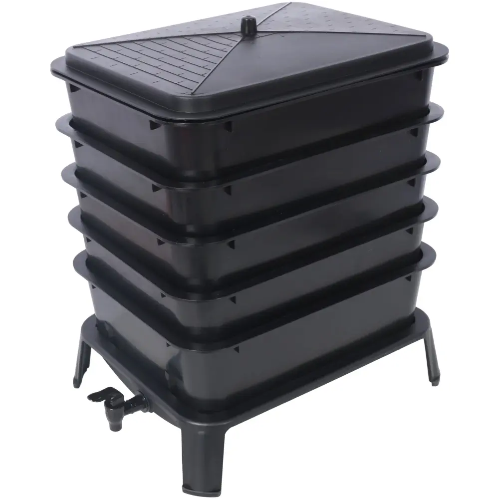 Eco Friendly 5 Layer Worm Compost Bin 50L Capacity, Easy Setup Plastic Worm Farm Kit - Charcoal