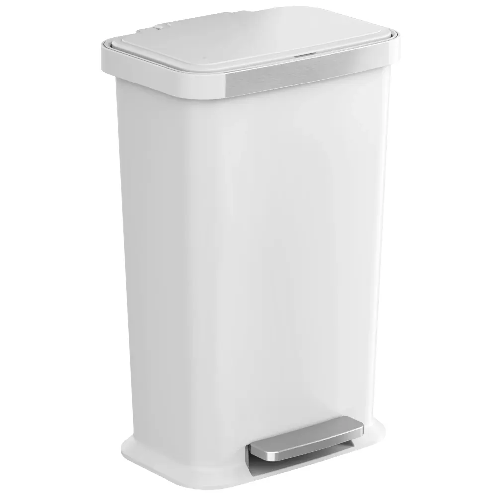 Heavy-Duty Commercial 50 Liter / 13.2 Gallon SoftStep Prime Step Kitchen Trash Can AbsorbX Odor Filter (White Acrylic