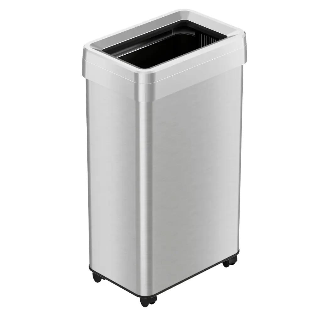 68 Liter / 18 Gallon Rectangular Open Top Stainless Hardened Kitchen Trash Can Wheels and Dual AbsorbX Odor Filters