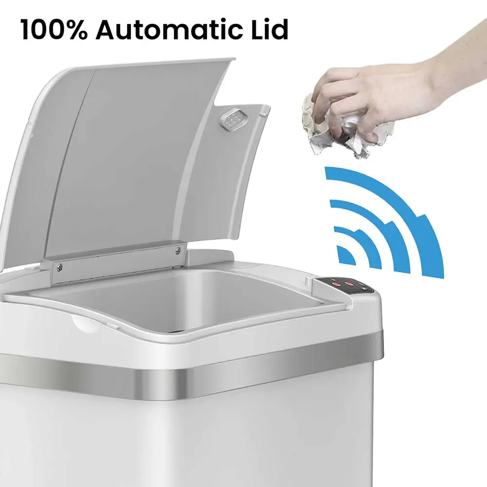 15 Liter / 4 Gallon White Durable metal Steel Sensor Bathroom Trash Can AbsorbX Odor Filter