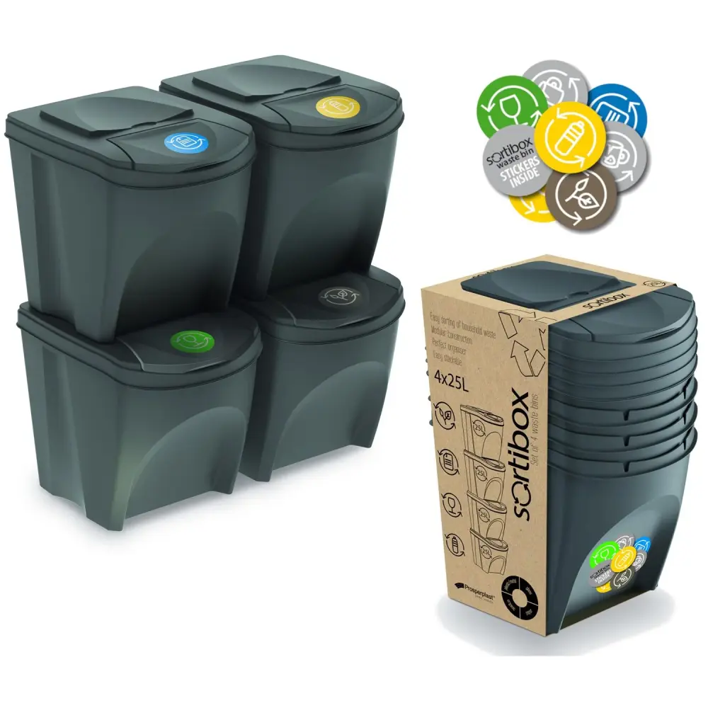 Prosperplast IKWB20S4-405U Sorting Waste Bin Adjust Recycling Segregation Container ECO Stackable 4 x 25L