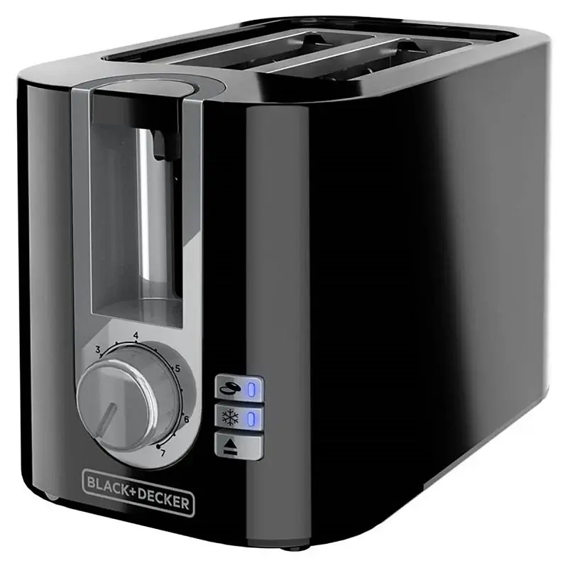 Black+Decker TR0025B Toaster, 850 W, 2 -Slice, 6, Knob Control, Aluminum/Plastic, Ebony